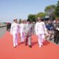 Menteri Pertahanan (Menhan) Prabowo Subianto Menghadiri Upacara penyerahan dua kapal di Dermaga Madura, Koarmada II Ujung, Surabaya, Senin, 14 Agustus 2023. (Dok. Tim Media Prabowo Subianto)
