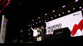 Ketua Umum Partai Gerindra Prabowo Subianto di acara 'Mata Najwa On Stage: 3 Bacapres Bicara Gagasan' di Graha Sabha Pramana UGM. (Dok. Tim Meida Prabowo Subianto)