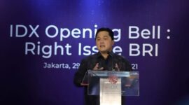 Menteri BUMN RI Erick Thohir mengungkapkan apresiasinya terhadap BRI, karena kini saham BBRI tercatat telah naik 61,5 kali lipat apabila dibandingkan dengan saat IPO. (Dok. BRI)