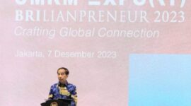 Presiden RI Joko Widodo menghadiri pembukaan UMKM EXPO(RT) BRILIANPRENEUR 2023, rangkaian dari HUT ke-128 BRI, yang diselenggarakan di Jakarta Convention Center pada tanggal 7 s.d 10 Desember 2023. (Dok. BRI)