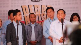 Calon presiden dari nomor urut 2, Prabowo Subianto saat debat capres yang diadakan KPU di Istora Senayan. (Dok. Tim Media Prabowo-Gibran)