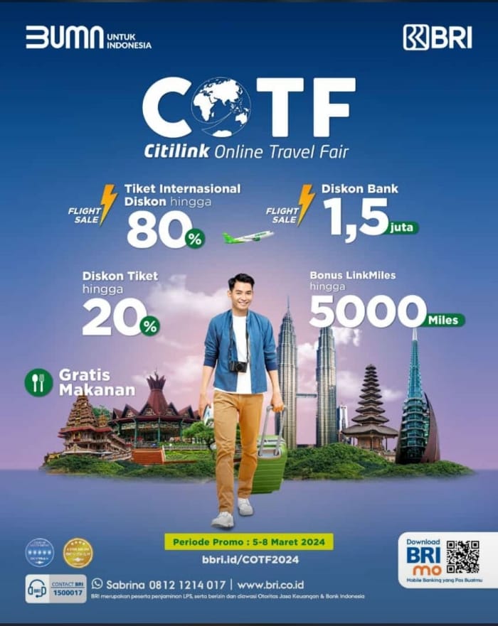 BRI bekerja sama dengan maskapai penerbangan PT Citilink Indonesia menggelar Citilink Online Travel Fair (COTF) Spesial Ramadan. (Dok. BRI)